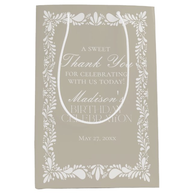 Beige Talavera Tile Mexican Fiesta Birthday Favour Medium Gift Bag (Front)