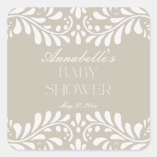 Beige Talavera Tile Spanish Fiesta Baby Shower Square Sticker