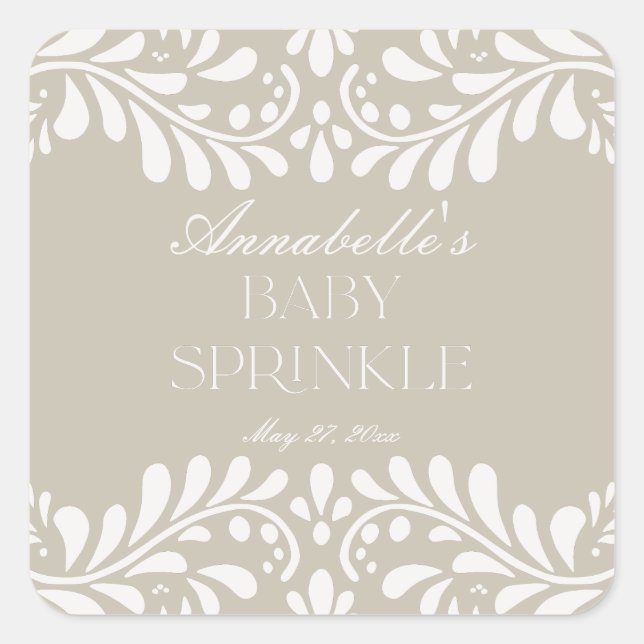 Beige Talavera Tile Spanish Fiesta Baby Sprinkle Square Sticker (Front)