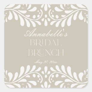 Beige Talavera Tile Spanish Fiesta Bridal Brunch Square Sticker