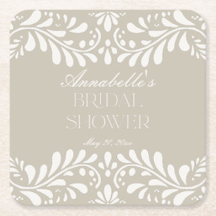 Beige Talavera Tile Spanish Fiesta Bridal Shower Square Paper Coaster