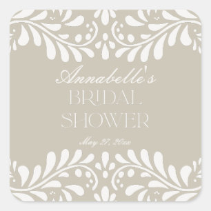 Beige Talavera Tile Spanish Fiesta Bridal Shower Square Sticker