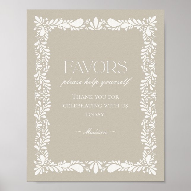 Beige Talavera Tile Spanish Fiesta Favours Sign (Front)
