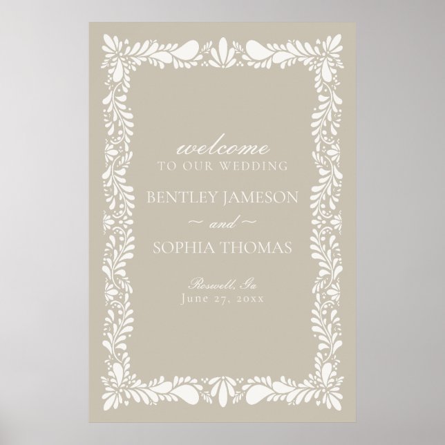 Beige Talavera Tile Spanish Fiesta Wedding Welcome Poster (Front)