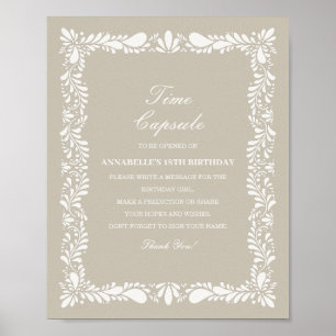 Beige Talavera Tile Time Capsule Birthday Game Poster