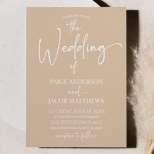 Beige Tan Boho Minimal Minimalist Simple Wedding Invitation