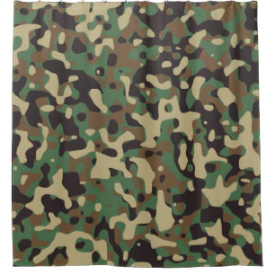 Beige, Tan Brown, Green, Dark Grey Camo Camouflage Shower Curtain
