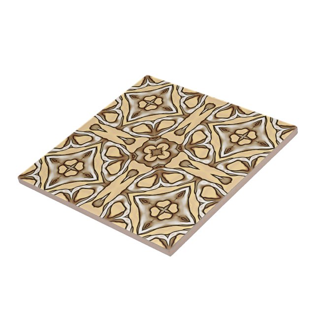 Beige Tan Brown Taupe Ivory Ethnic Tribe Art Tile (Side)