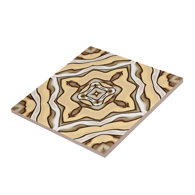 Beige Tan Brown Taupe Ivory Ethnic Tribe Art Tile (Side)