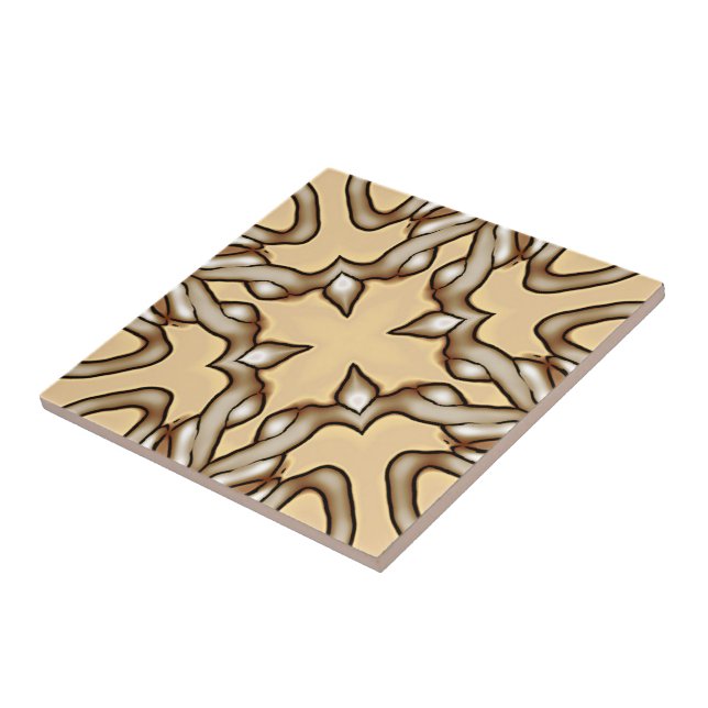 Beige Tan Brown Taupe Ivory Ethnic Tribe Art Tile (Side)