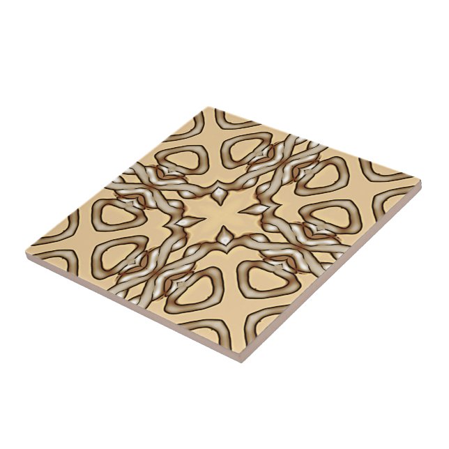 Beige Tan Brown Taupe Ivory Ethnic Tribe Art Tile (Side)