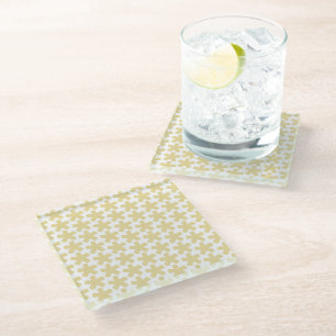 beige tan camel neutral geometric floral pattern glass coaster
