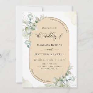 Beige Tan, Eucalyptus Oval Arch, Greenery Wedding Invitation