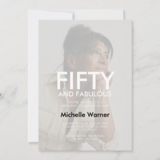 Beige Tan Fifty and Fabulous 50th Birthday Photo Invitation
