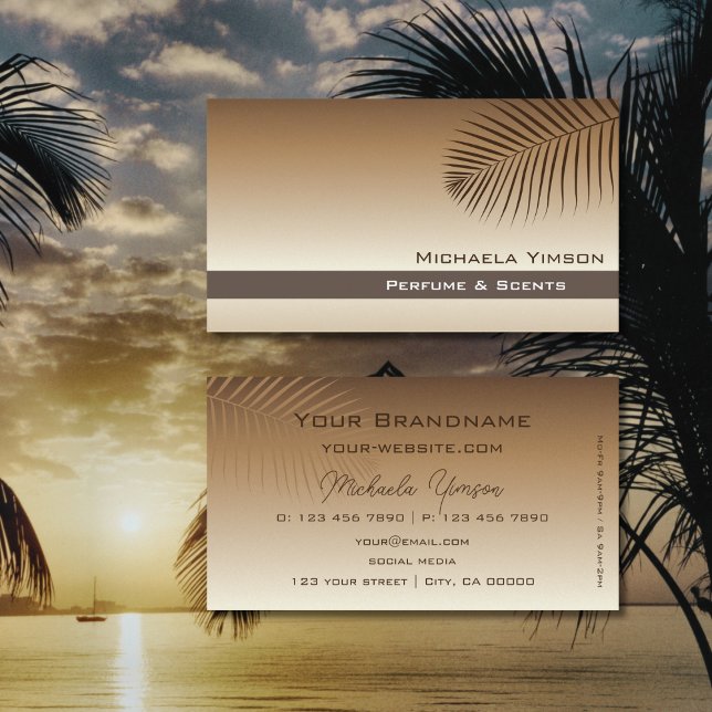 Beige Tan Gradient Modern with Palm Leaf Simply Business Card (Creator Uploaded)