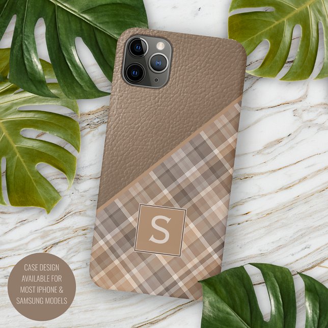 Beige Tan Light Brown Taupe Plaid Gingham Pattern Case-Mate iPhone Case (Creator Uploaded)