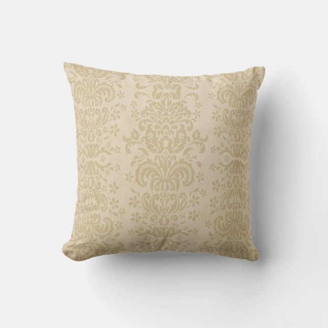 Beige Tan Neutral Damask Throw Pillow (Front)