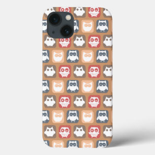 Beige Tan Owl Pattern iPhone 13 Case