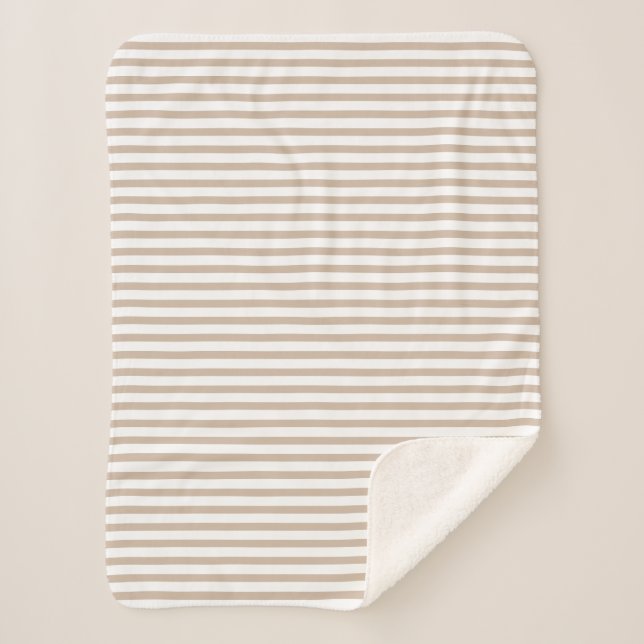 Beige tan White Stripes pattern Sherpa Blanket (Front)