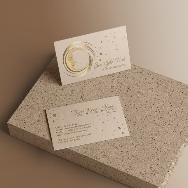 Beige Tarot Reader Stars Moon Sun Celestial Business Card (Beige Tarot Reader Stars Moon Sun Celestial Business Card)
