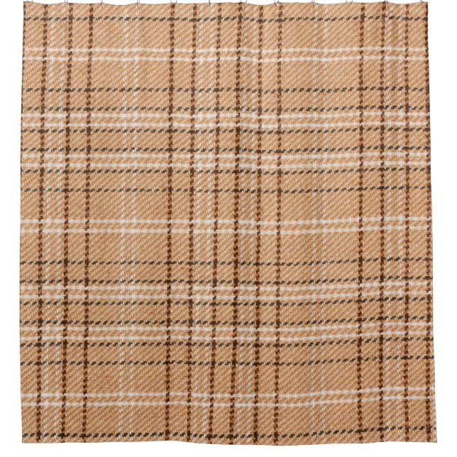beige tartan background a checked plaid weave patt shower curtain (Front)