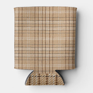 Beige Tartan: Classic Plaid Weave. Can Cooler