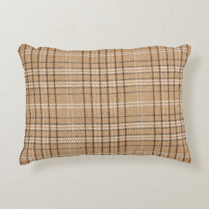 Beige Tartan: Classic Plaid Weave. Decorative Cushion