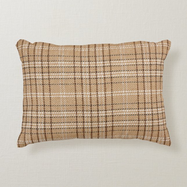Beige Tartan: Classic Plaid Weave. Decorative Cushion (Front)