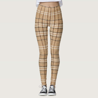 Beige Tartan: Classic Plaid Weave. Leggings