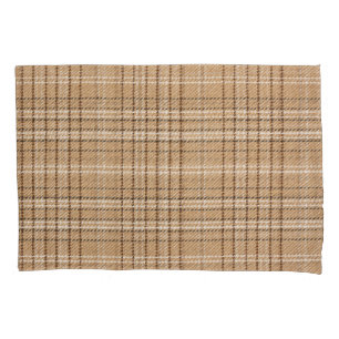 Beige Tartan: Classic Plaid Weave. Pillowcase