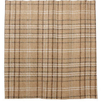 Beige Tartan: Classic Plaid Weave. Shower Curtain