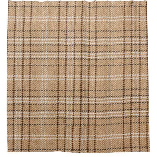 Beige Tartan: Classic Plaid Weave. Shower Curtain (Front)