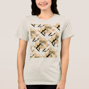 Beige Taupe Black Shapes Large Tiles Art Abstract Tri-Blend Shirt