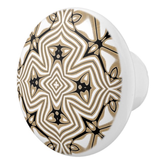 Beige Taupe Brown Black White Ethnic Tribe Art Ceramic Knob (Right)
