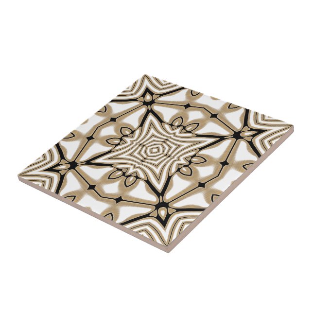 Beige Taupe Brown Black White Ethnic Tribe Art Tile (Side)