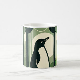 Beige Taupe Geometrical Retro 70s Penguin Forest Coffee Mug