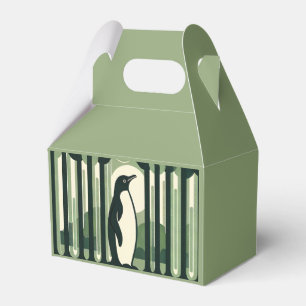Beige Taupe Geometrical Retro 70s Penguin Forest Favour Box