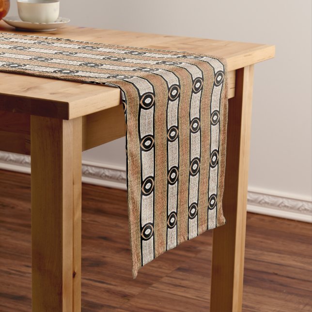 Beige Taupe Orange Brown Hip Orient Bali Art Short Table Runner (In Situ)