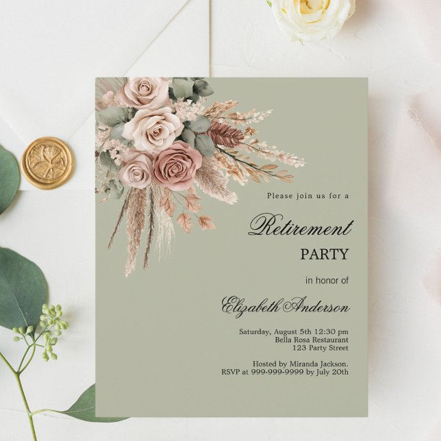 Beige taupe rose green retirement party invitation (Creator Uploaded)