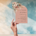 Beige taupe roses pampas arch clear wedding acrylic invitations<br><div class="desc">Set the tone for your special day with this elegant wedding invitation. Featuring a transparent, clear background, with an antique rose coloured arch frame it’s beautifully adorned with muted, earthy roses, eucalyptus greenery, and pampas grass for a natural and romantic feel. Personalise it with your names and wedding details to...</div>