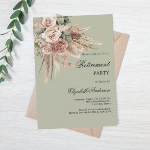 Beige taupe roses pampas green retirement party invitation