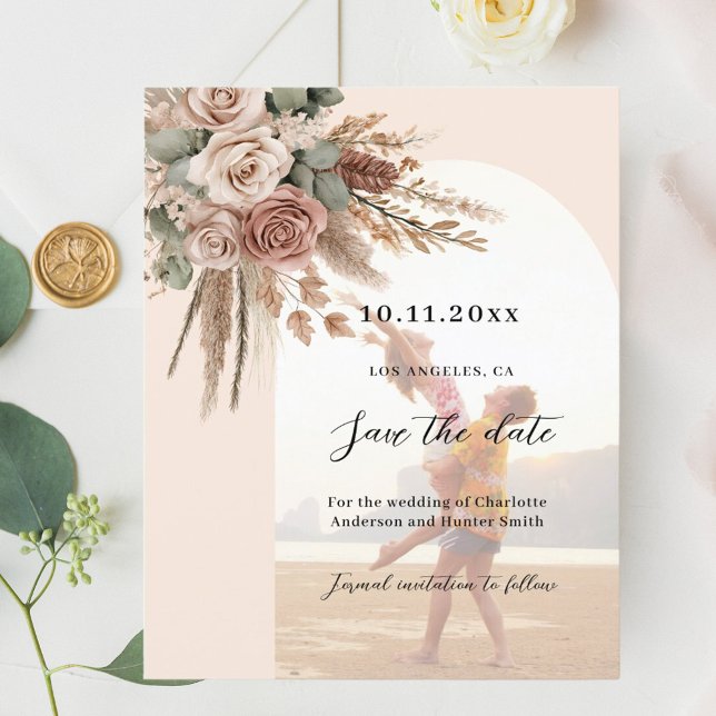 Beige taupe roses photo arch wedding Save the Date (Creator Uploaded)