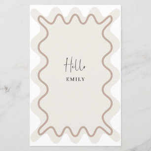 Beige Taupe Wavy Border menu card with name