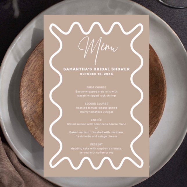 Beige Taupe Wavy Border menu card with name (Creator Uploaded)
