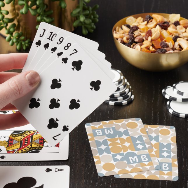Beige Taupe Yellow Teal Grey Circles Art Pattern Playing Cards (In Situ)