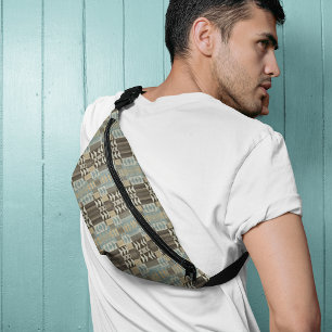 Beige Teal Blue Green Taupe Brown Tribal Pattern Bum Bags
