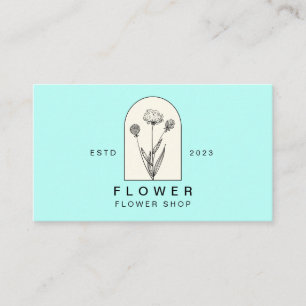 Beige Teal Girly Dandelion Flower Florist Floral Business Card