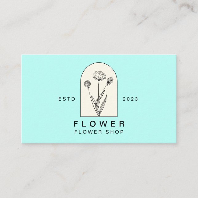 Beige Teal Girly Dandelion Flower Florist Floral Business Card (Front)