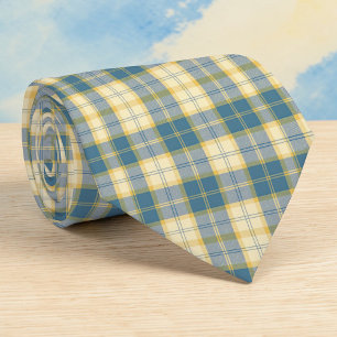 Beige & Teal Plaid Pattern Necktie Tie