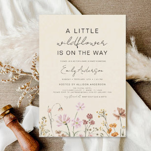 Beige Terracotta A Little Wildflower Baby Shower Invitation